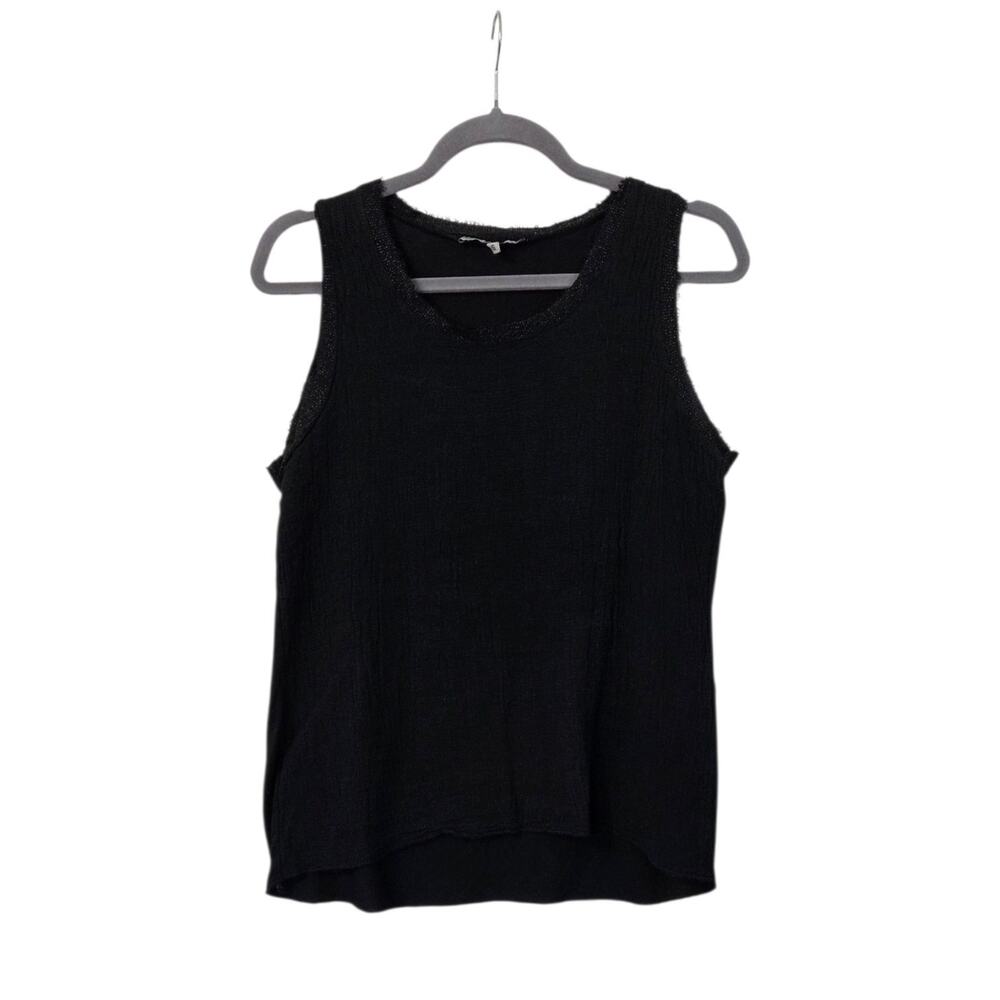 Tempo Paris 100% Linen Textured Contrasting Raw Trim Sleeveless Top, Small